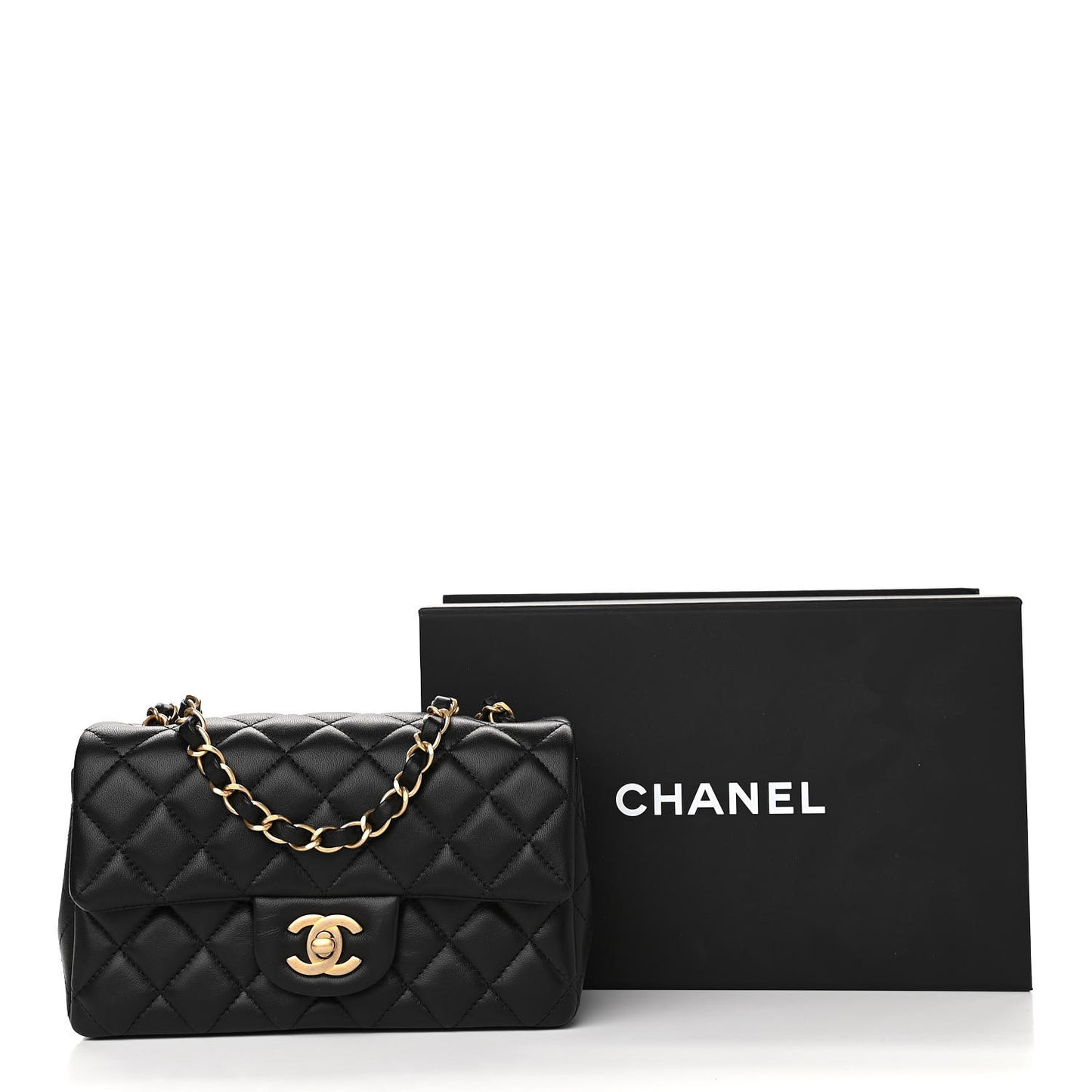 Lambskin Quilted Mini Rectangular Flap Black