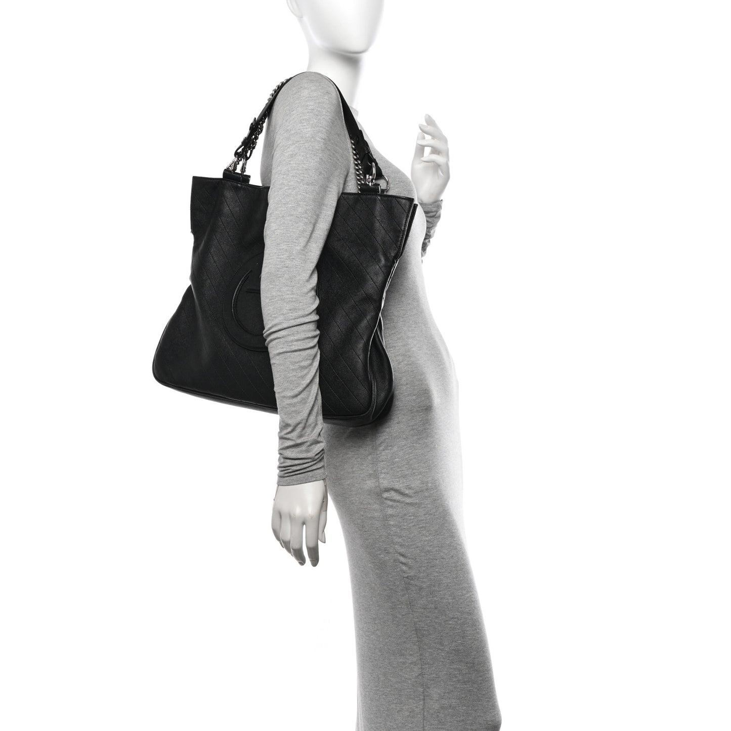 Sakai Be Green Calfskin Diagonal Stitched Medium Blondie Tote Black