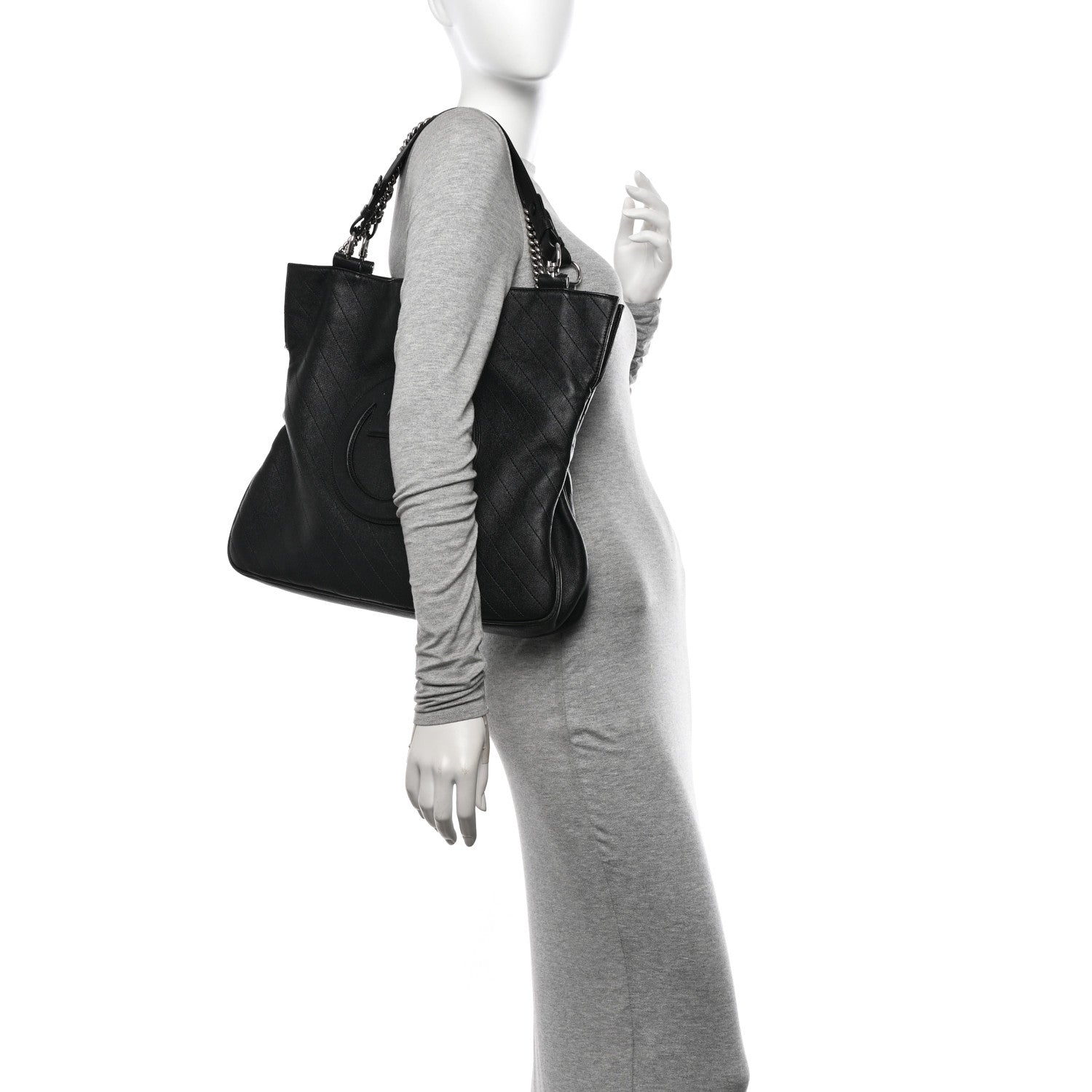 Gucci Sakai Be Green Calfskin Diagonal Stitched Medium Blondie Tote Black 2 of 12