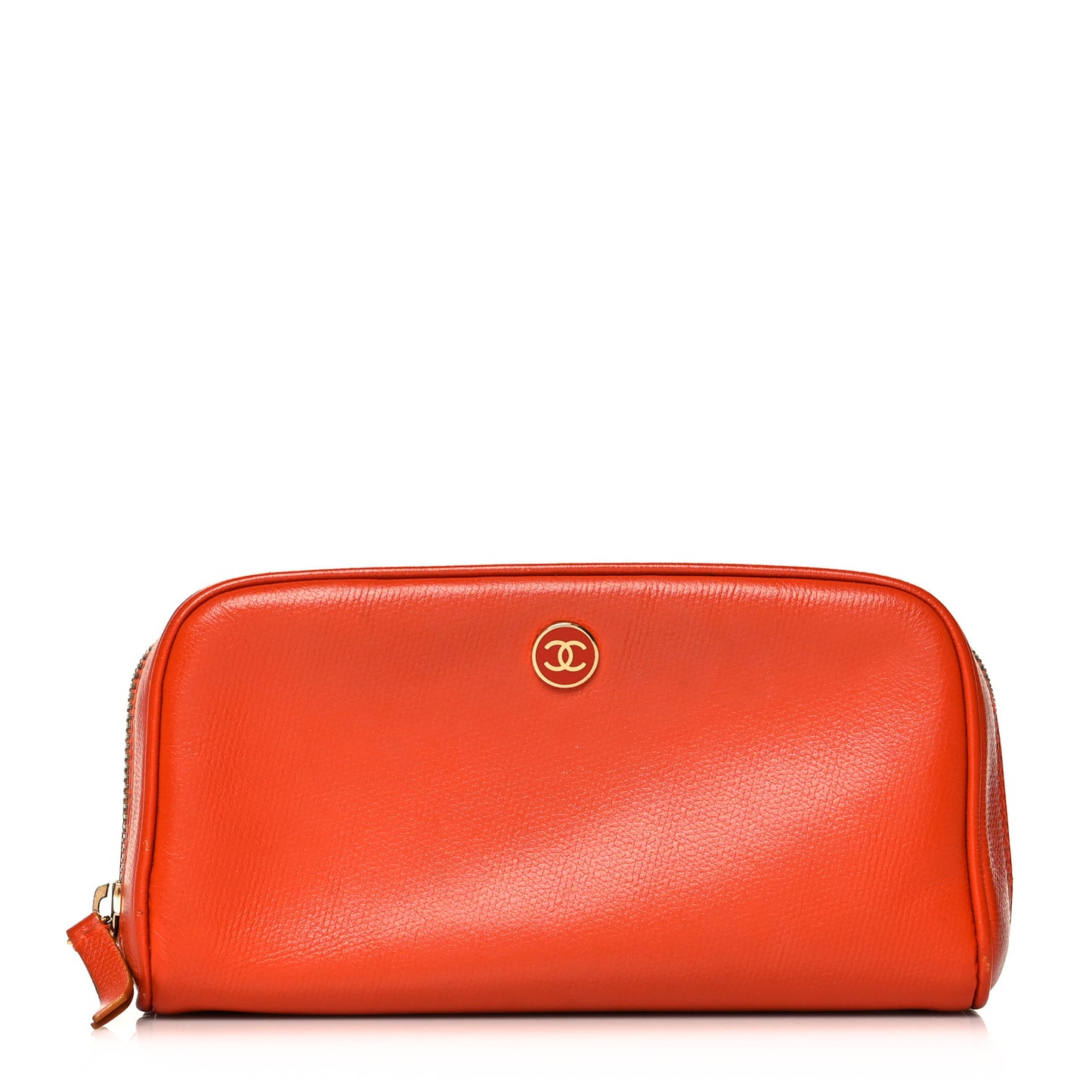 Grained Calfskin CC Button Medium Pouch Cosmetic Case Orange