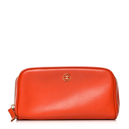 Chanel Grained Calfskin CC Button Medium Pouch Cosmetic Case Orange 1 of 15