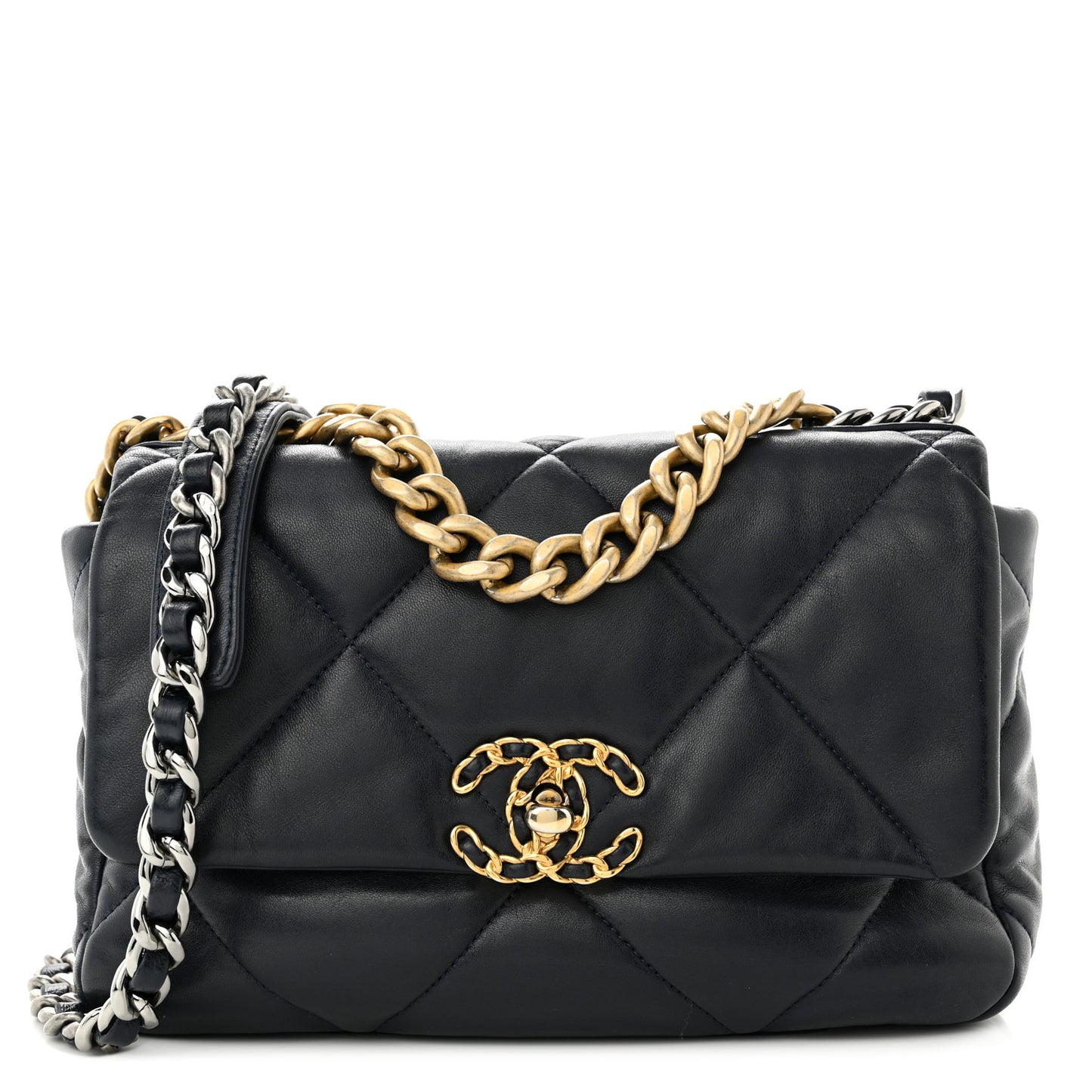 Lambskin Quilted Medium Chanel 19 Flap Navy Blue