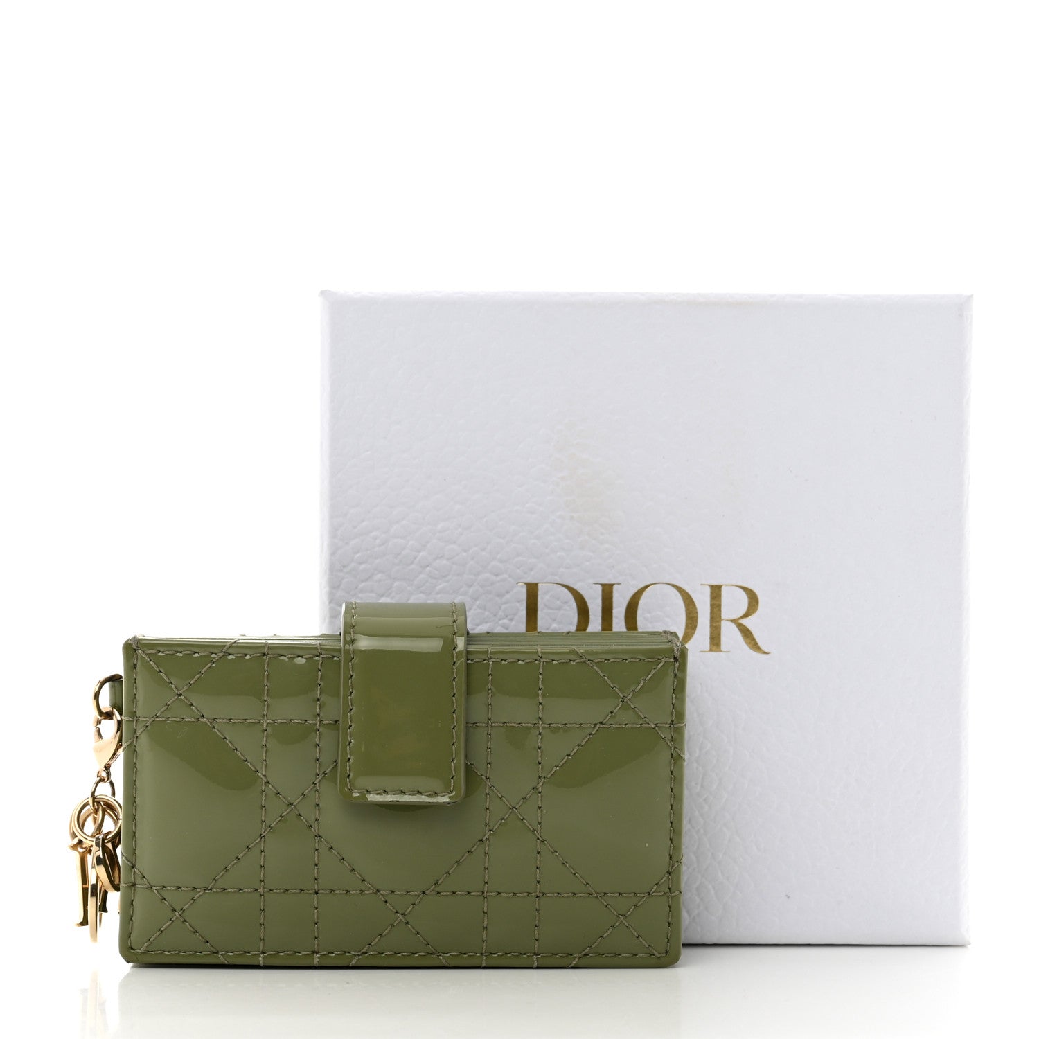 Christian Dior Patent Cannage Lady Dior 5 Gusset Card Holder Peyote Green 6 of 6