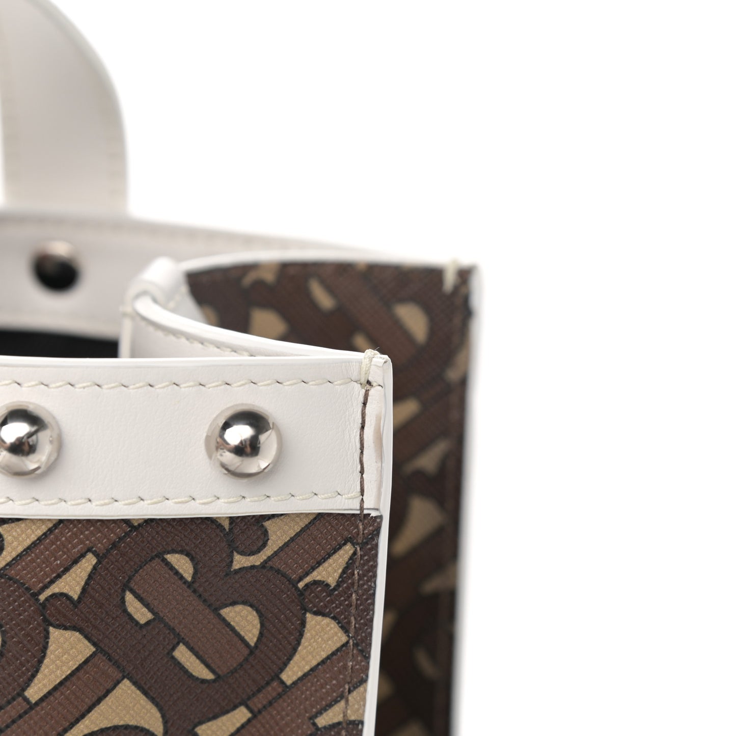 E-Canvas Monogram Studded Small Portrait Tote Bag White