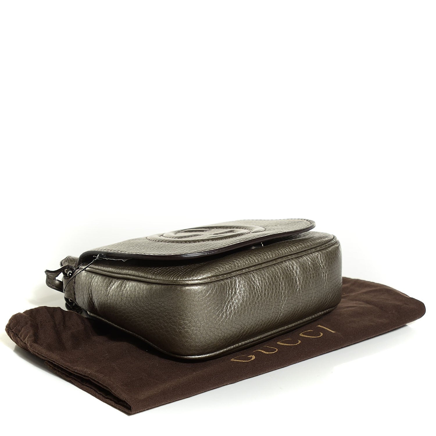 Gucci Metallic Pebbled Calfskin Small Soho Flap Crossbody Sasso 4 of 9