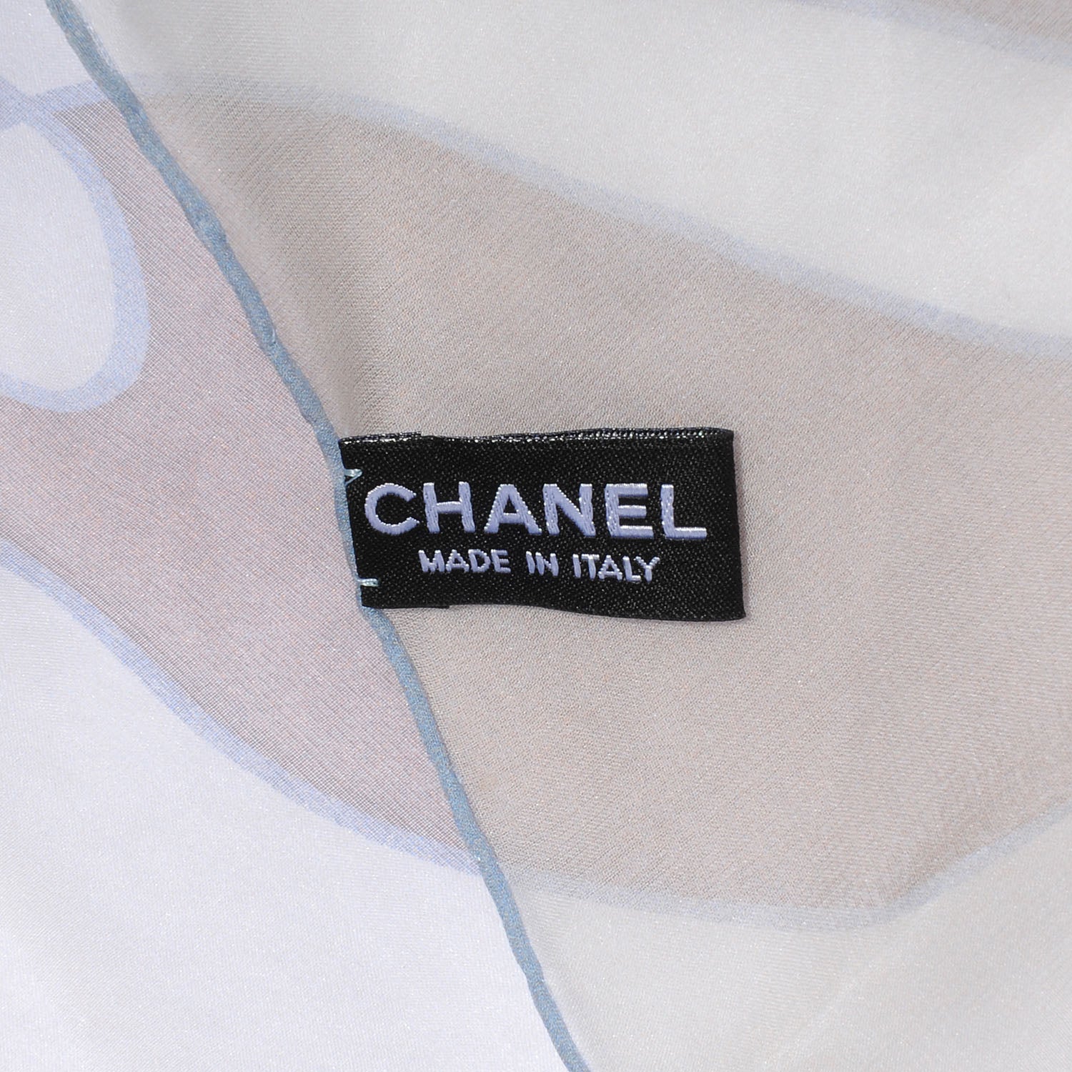 Chanel Silk Muslin Camellia Stole Blue Taupe Cream 6 of 6