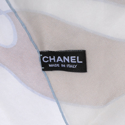 Chanel Silk Muslin Camellia Stole Blue Taupe Cream 6 of 6