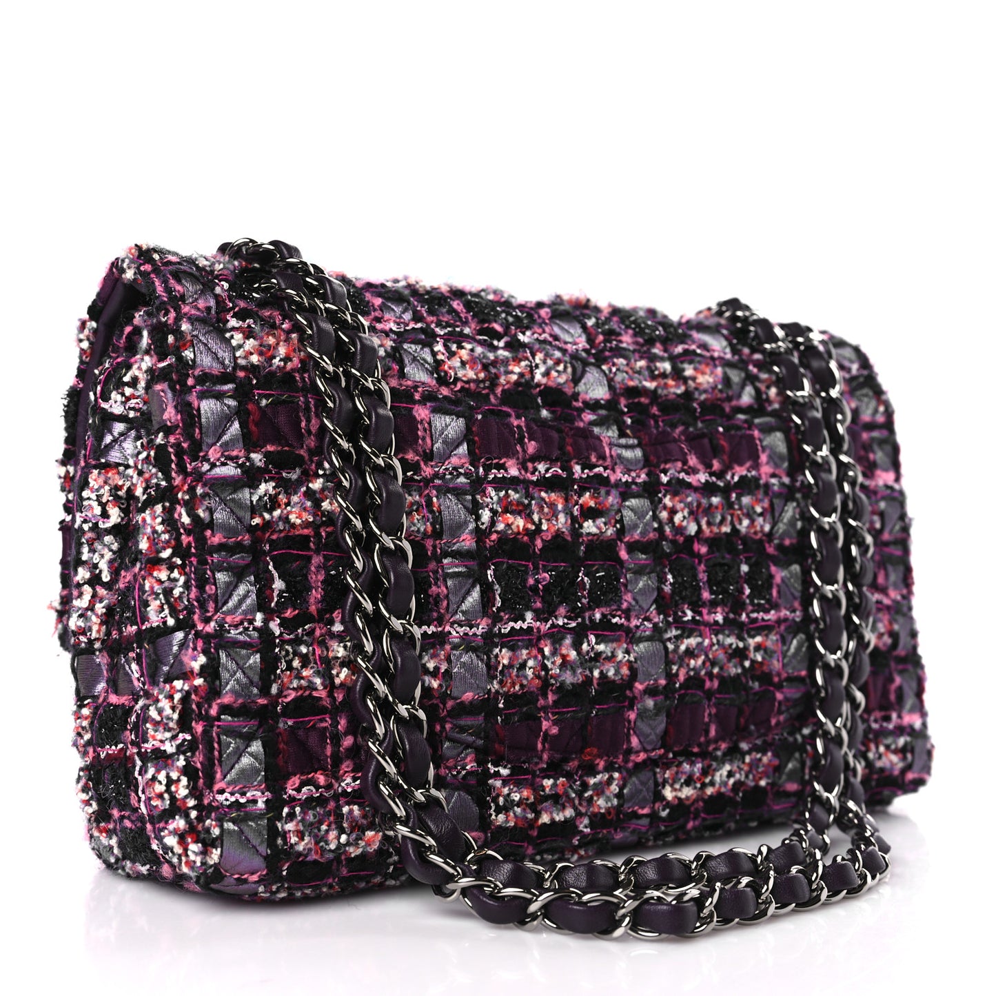 Tweed Quilted Medium Double Flap Dark Purple