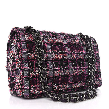 Chanel Tweed Quilted Medium Double Flap Dark Purple 3 of 8