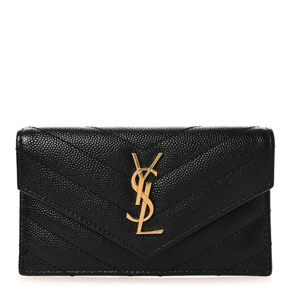 Saint Laurent Grain De Poudre Matelasse Chevron Monogram Compact Wallet Black 1 of 10
