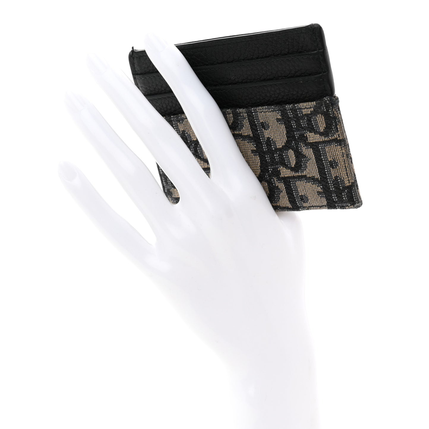 Grained Calfskin Oblique Card Holder Black