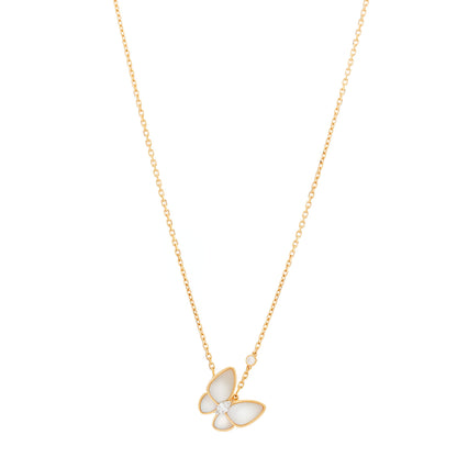 Van Cleef & Arpels 18K Rose Gold Diamond Mother of Pearl Two Butterfly Pendant Necklace 1 of 8