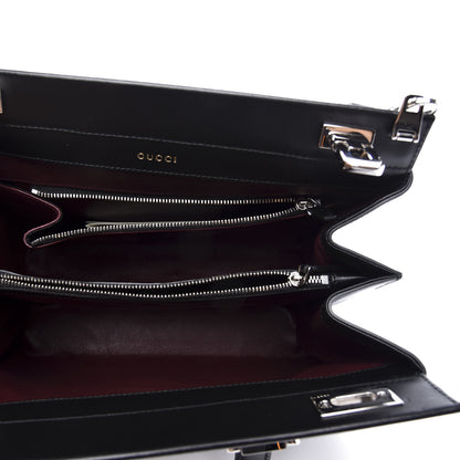 Gucci Smooth Calfskin Diagonal Striped Small Zumi Top Handle Bag Black Beige 4 of 11