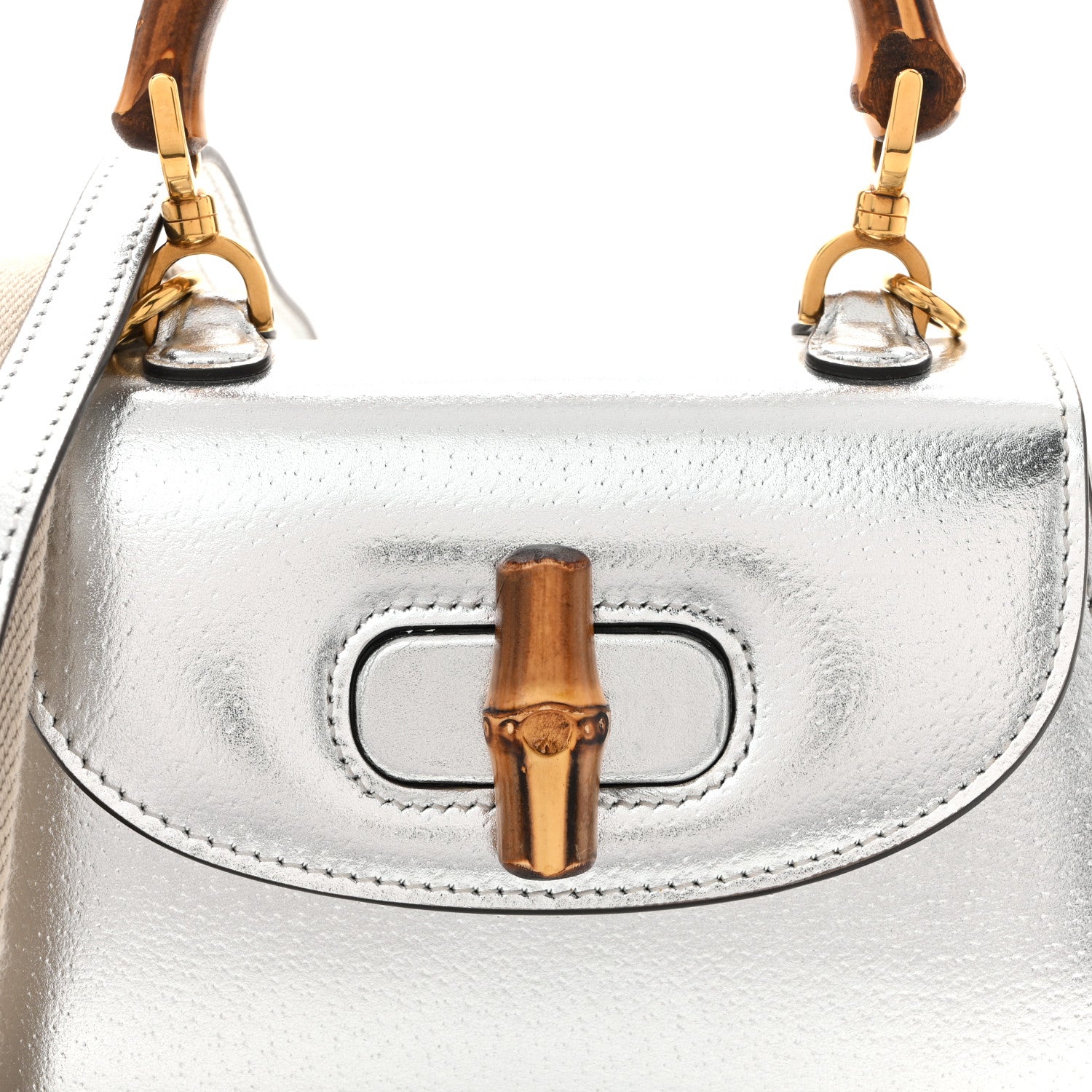 Gucci Boarded Dyana Lux Calfskin Mini Bamboo 1947 Top Handle Bag Silver 8 of 10