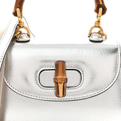 Gucci Boarded Dyana Lux Calfskin Mini Bamboo 1947 Top Handle Bag Silver 8 of 10
