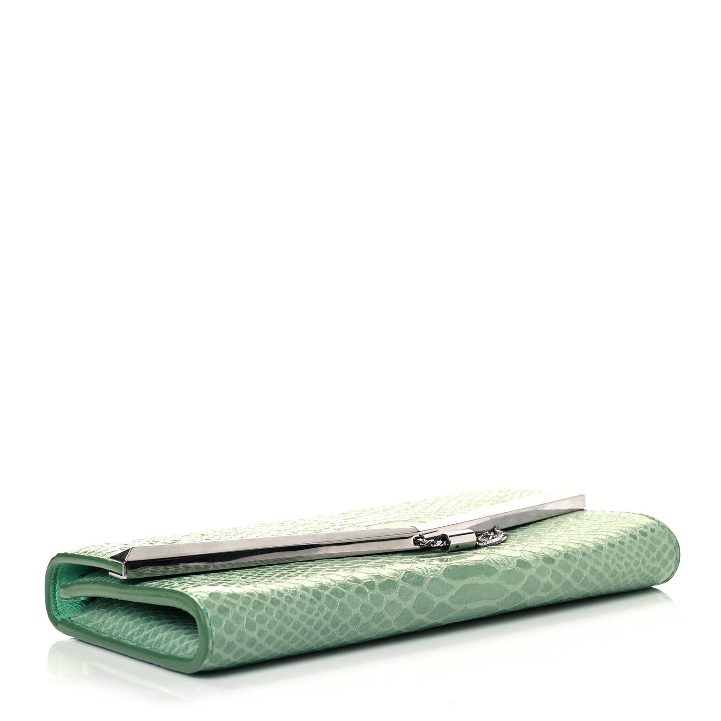 Snakeskin Embossed Chain Clutch Green