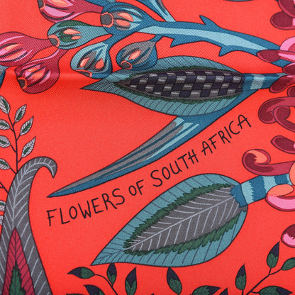Hermes Silk Flowers of South Africa Scarf 90 Rouge Vert Ciel 8 of 9