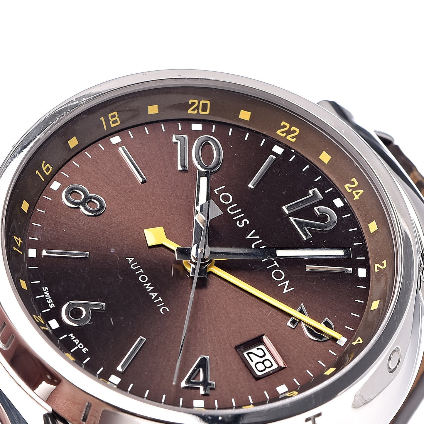 Stainless Steel Monogram 39mm Tambour GMT Automatic Watch Brown