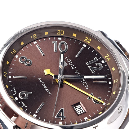 Louis Vuitton Stainless Steel Monogram 39mm Tambour GMT Automatic Watch Brown 9 of 9