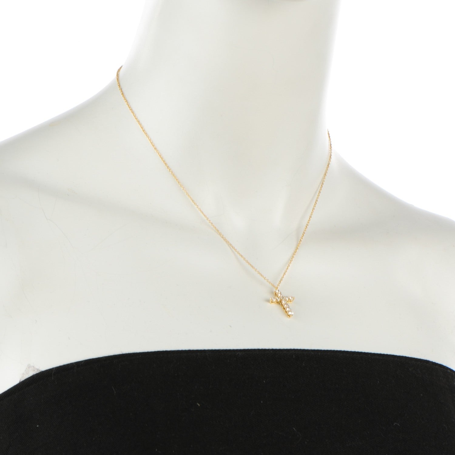 Tiffany 18K Yellow Gold Diamond Small Cross Pendant Necklace 2 of 6
