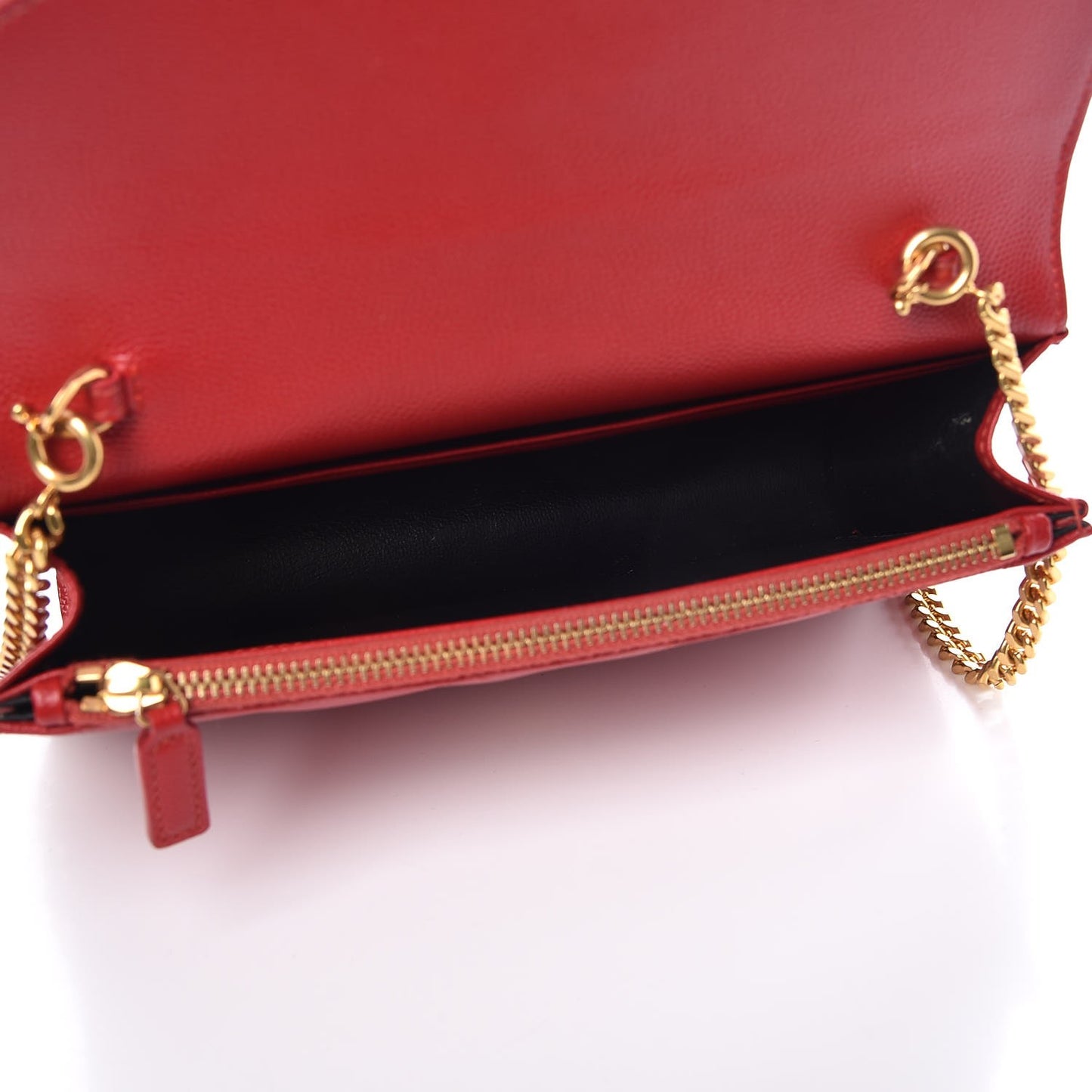 Grain De Poudre Matelasse Chevron Monogram Envelope Chain Wallet New Red