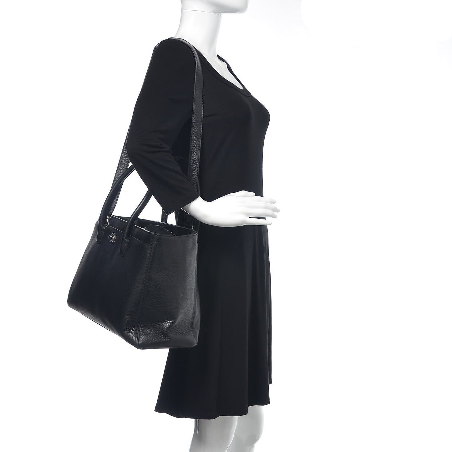 Calfskin Cerf Executive Shopper Tote Black