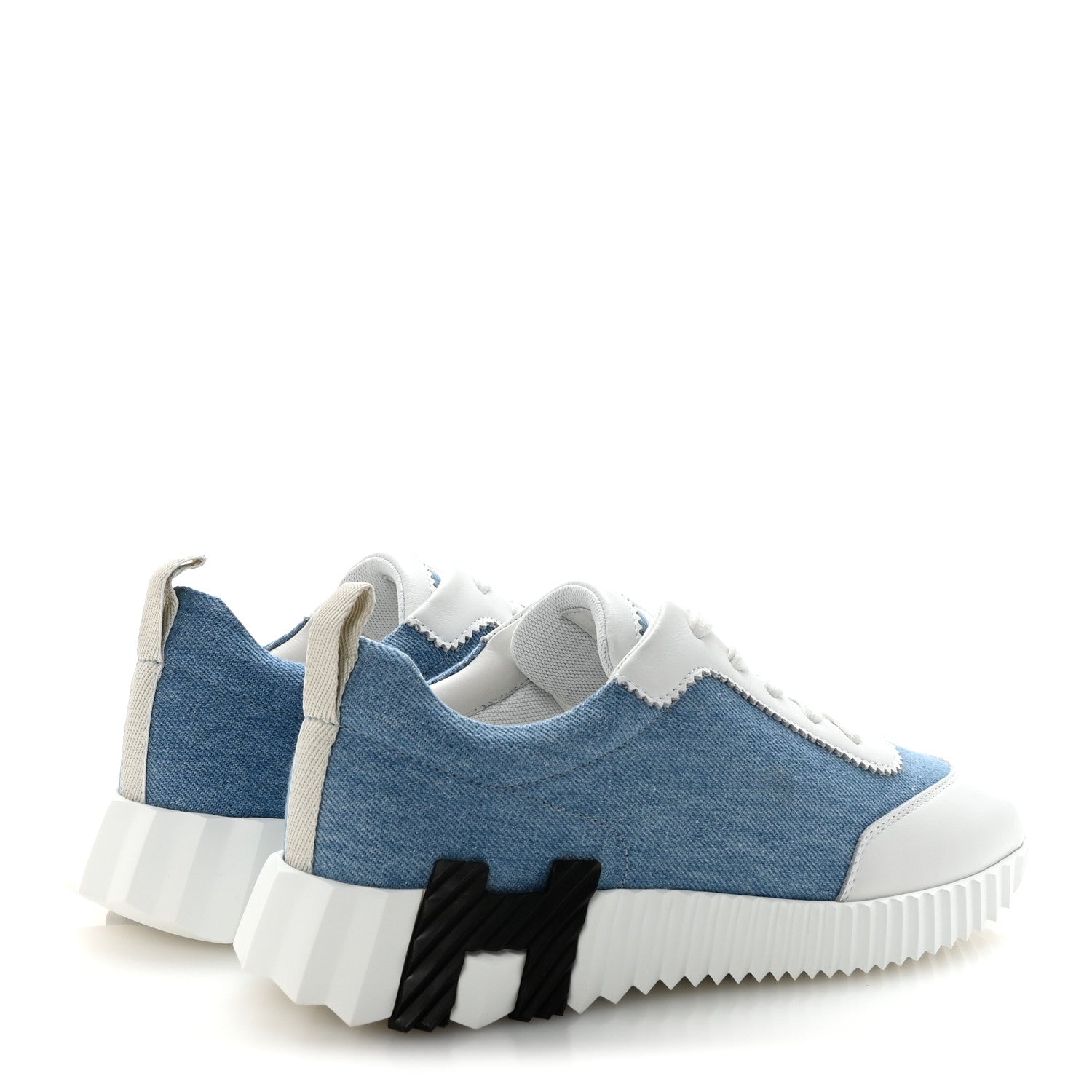 Hermes Denim Calfskin Bouncing Sneakers 37.5 Bleu Clair White 5 of 9