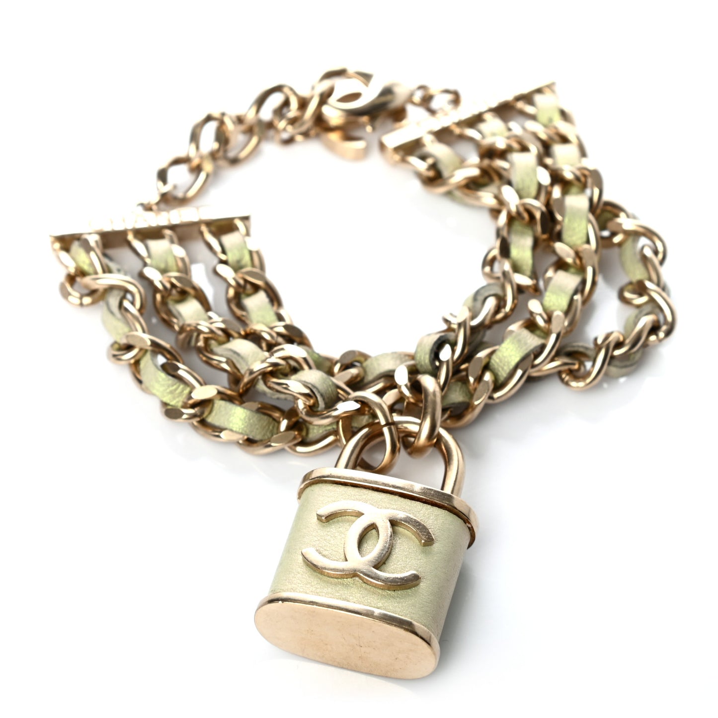 Metal Lambskin Lock Multi Strand Bracelet Gold Light Blue