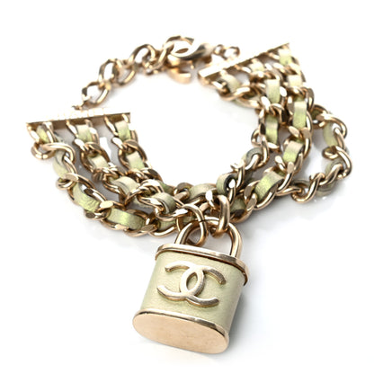 Chanel Metal Lambskin Lock Multi Strand Bracelet Gold Light Blue 1 of 5