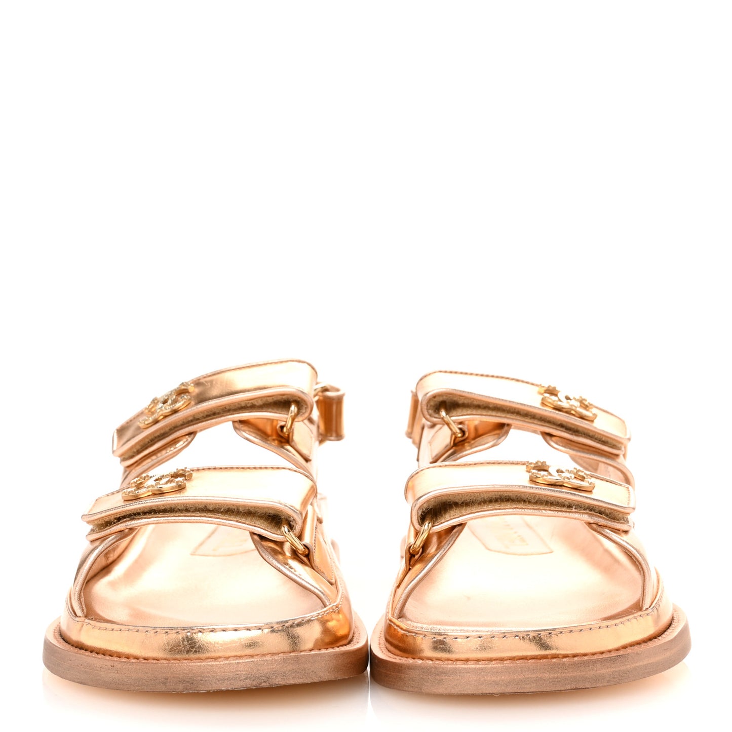Metallic Laminated Calfskin Velcro Dad Sandals 36 Golden