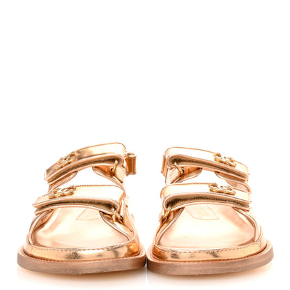 Chanel Metallic Laminated Calfskin Velcro Dad Sandals 36 Golden 3 of 11