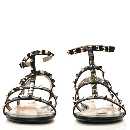 Valentino Garavani Calfskin Rockstud Gladiator Flat Sandals 40.5 Black 2 of 7