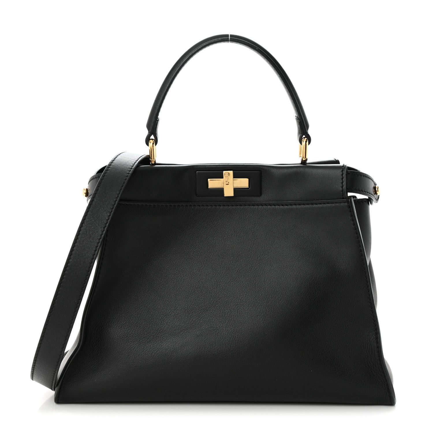 Fendi Vitello Seta Shiny Nappa Medium Peekaboo Iconic Satchel Black 1 of 14