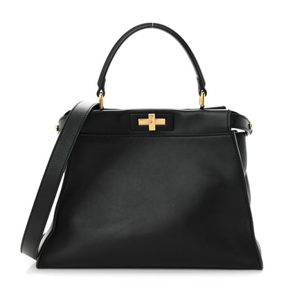 Fendi Vitello Seta Shiny Nappa Medium Peekaboo Iconic Satchel Black 1 of 14