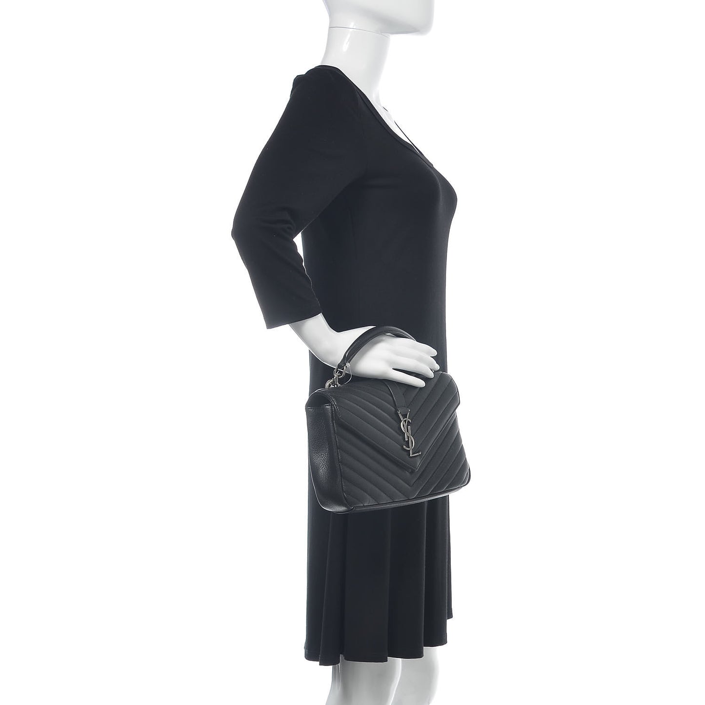 Sheepskin Matelasse Chevron Monogram Medium College Bag Black