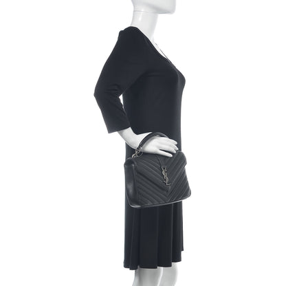 Saint Laurent Sheepskin Matelasse Chevron Monogram Medium College Bag Black 2 of 11