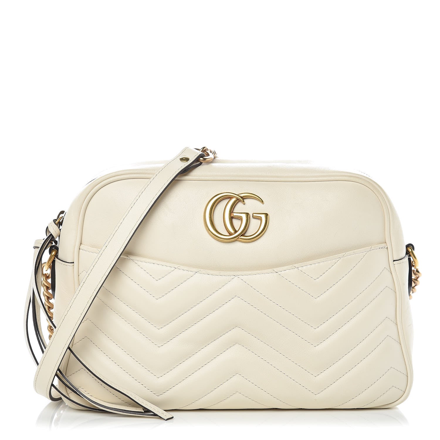 Gucci Calfskin Matelasse Medium GG Marmont Chain Shoulder Bag Mystic White 1 of 16