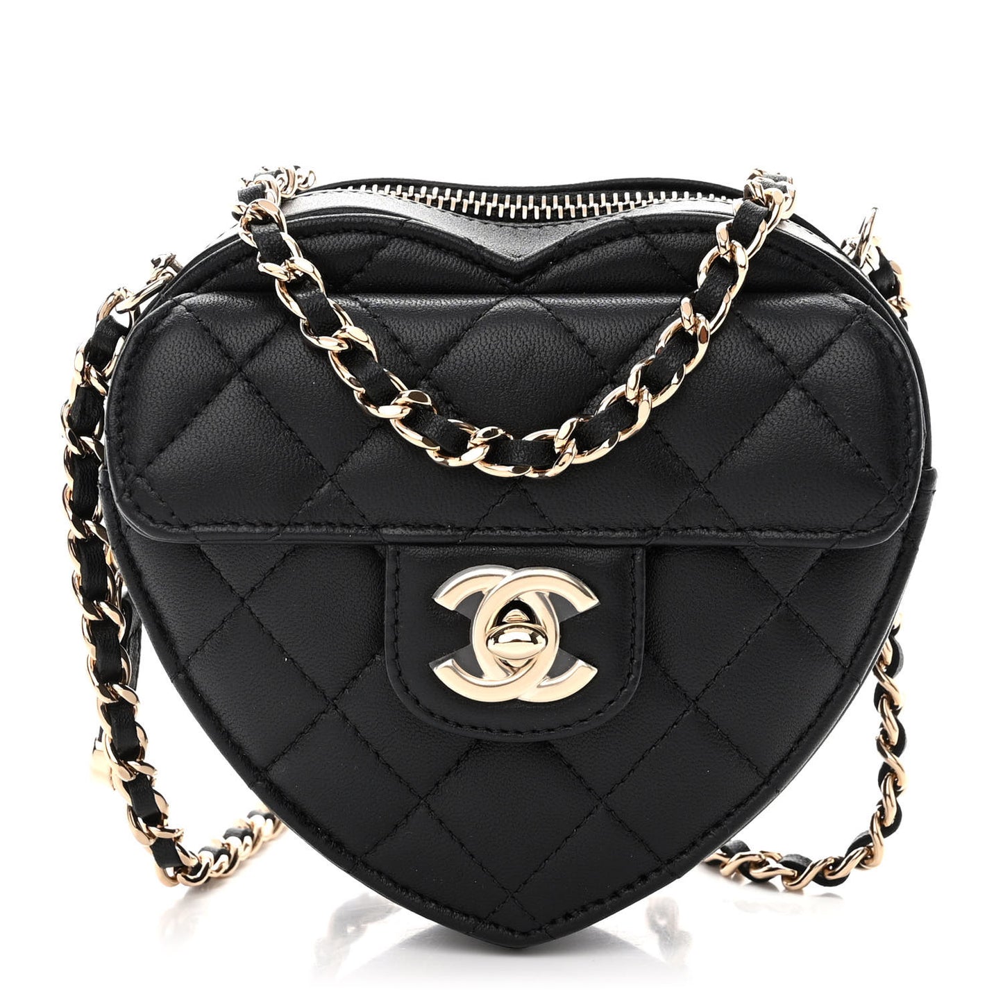 Lambskin Quilted CC In Love Heart Clutch With Chain Black