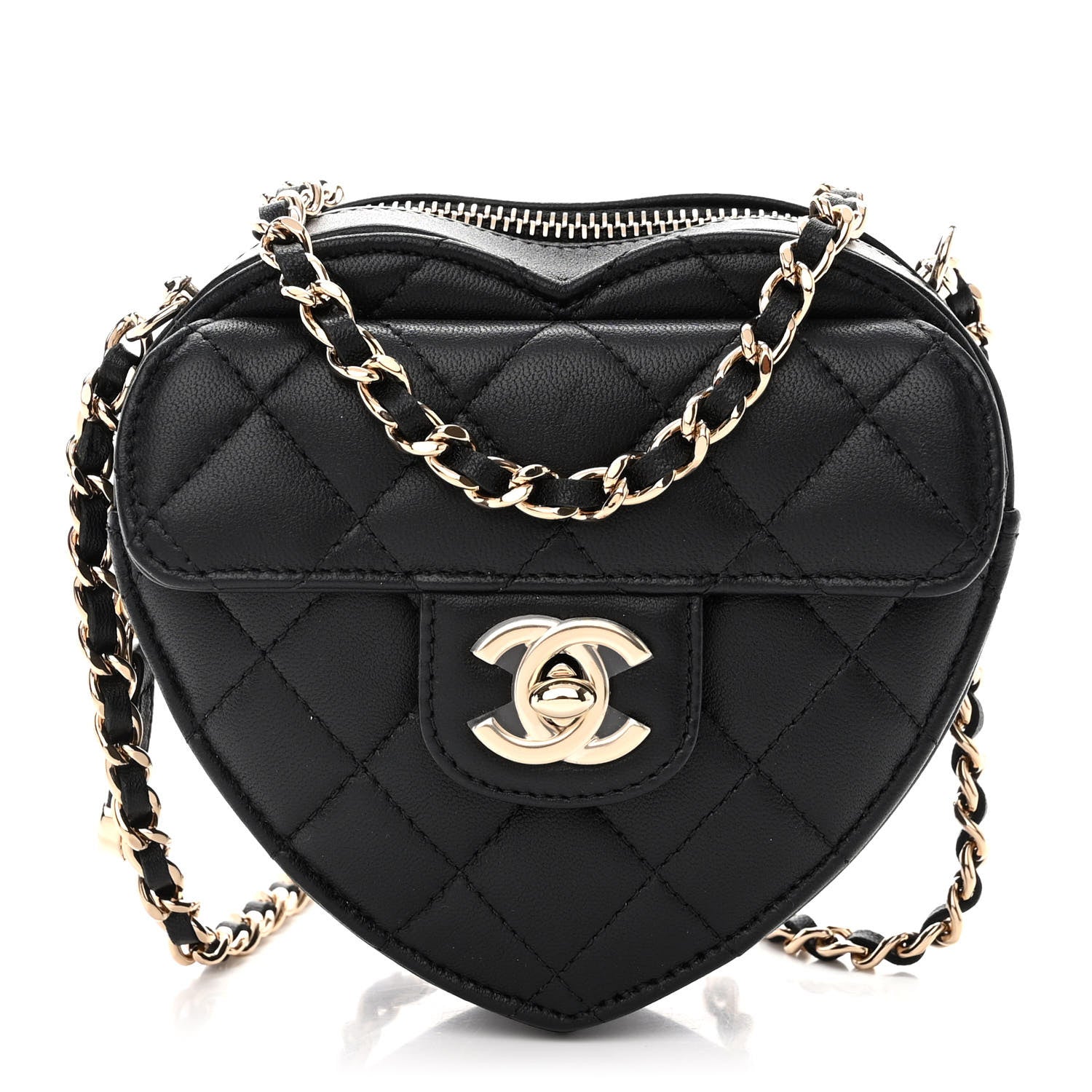 Chanel Lambskin Quilted CC In Love Heart Clutch With Chain Black 1 of 11