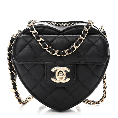 Chanel Lambskin Quilted CC In Love Heart Clutch With Chain Black 1 of 11