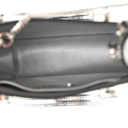 Prada Spazzolato Metal Triangle Logo Triangle Patterned Small Double Handle Crossbody Tote Argento 5 of 9