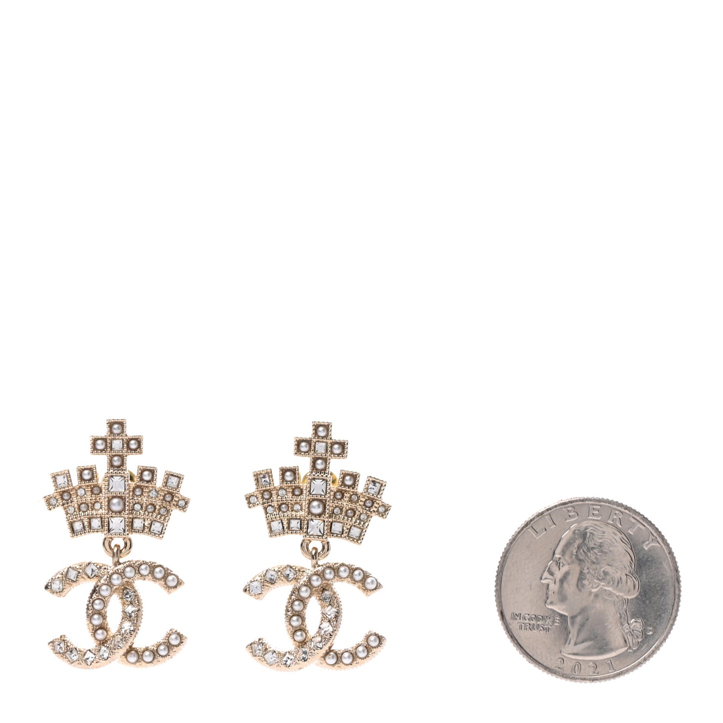 Crystal CC Crown Drop Earrings Gold