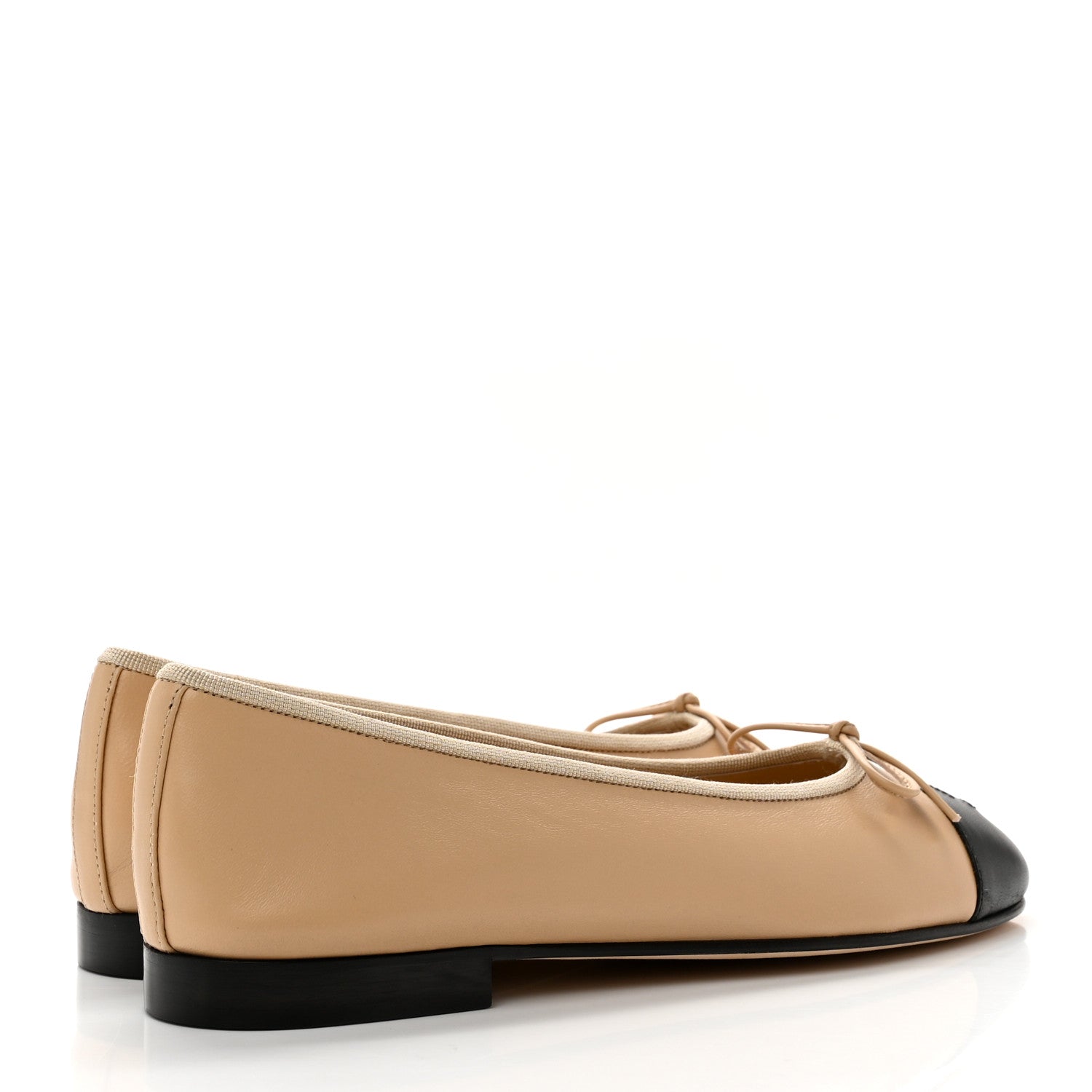Chanel Lambskin Cap Toe CC Ballerina Flats 37.5 Beige Black 4 of 8