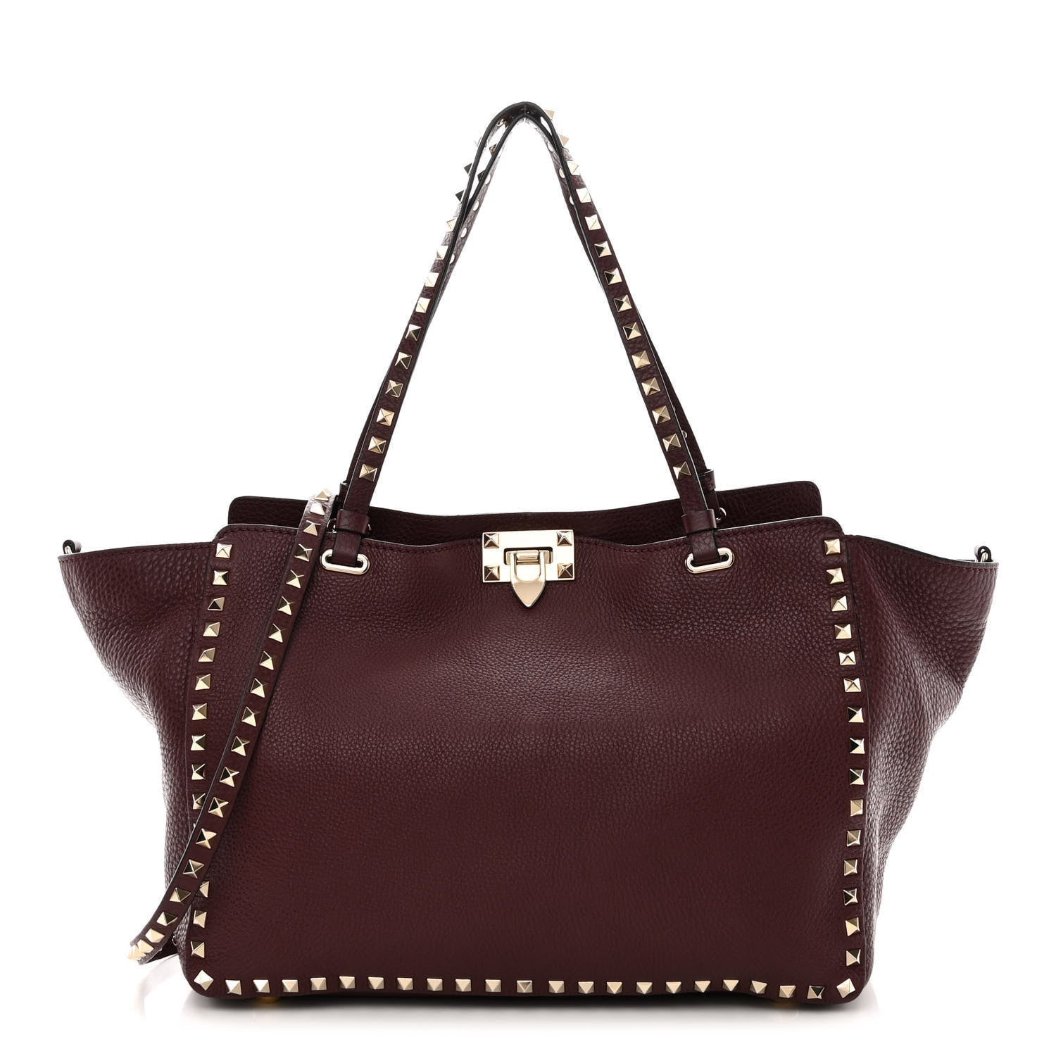 Valentino Garavani Pebbled Calfskin Medium Rockstud Tote Rubin 1 of 9