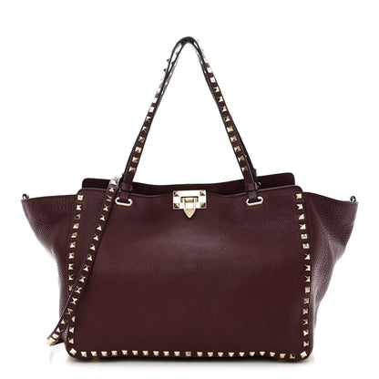 Valentino Garavani Pebbled Calfskin Medium Rockstud Tote Rubin 1 of 9