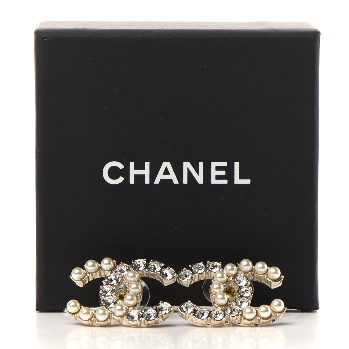 Crystal Pearl CC Dazzling Domino Earrings Gold