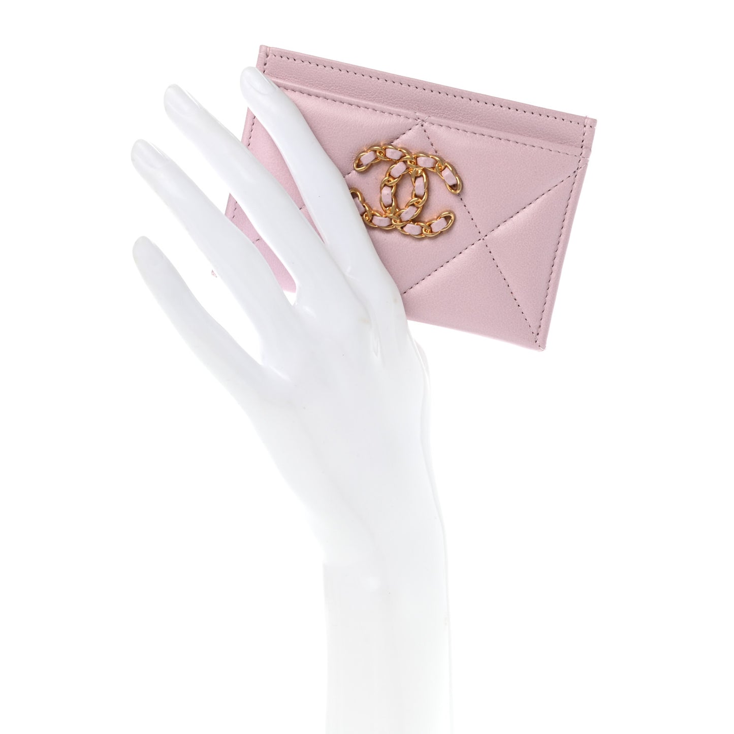 Lambskin Quilted Chanel 19 Card Holder Light Pink