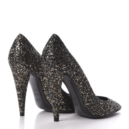 Saint Laurent Glitter Era Pumps 38 Black Silver 4 of 9