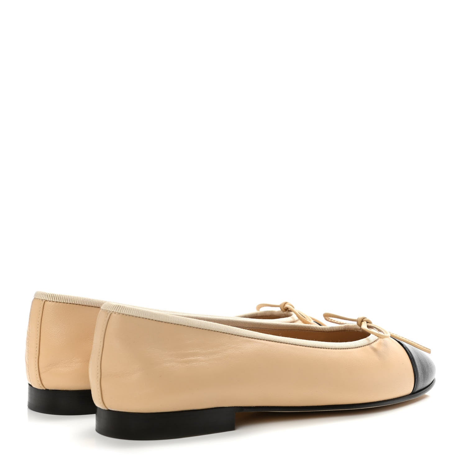 Chanel Lambskin Cap Toe CC Ballerina Flats 38 Beige Black 4 of 9