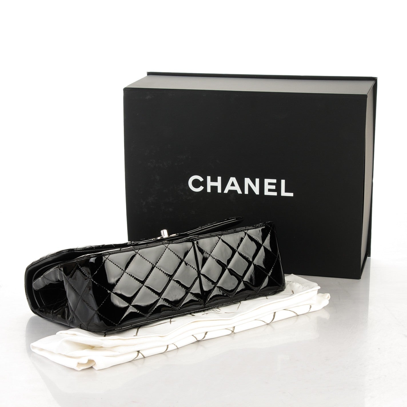 Patent Quilted Jumbo Double Flap Black